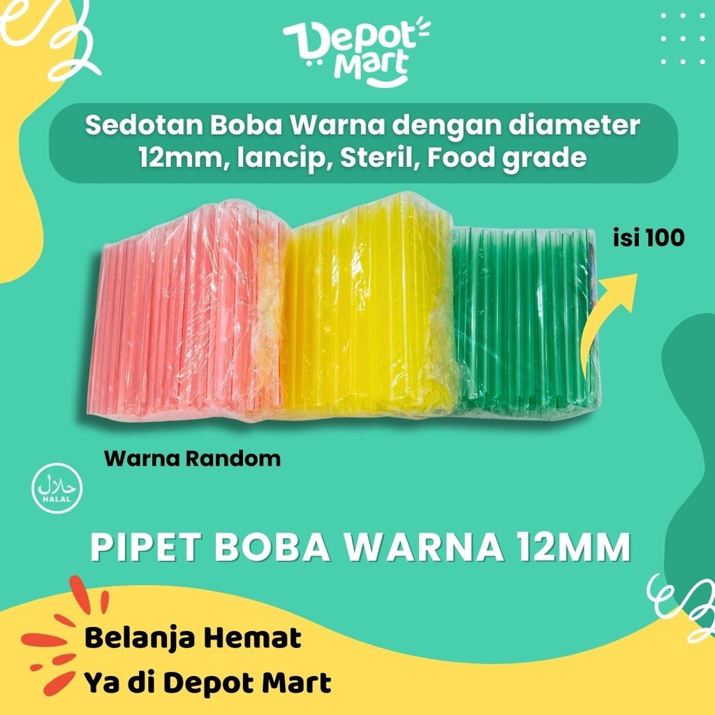 Pipet Boba Besar Warna Sedotan Plastik 12 mm Isi 100 Pcs - Depot Mart