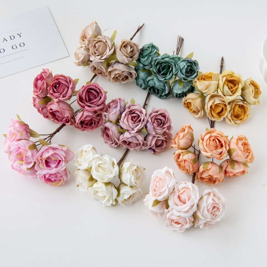 

12Pcs Artificial Flowers Silk Tea Rose Wedding Bouquet Wreath Scrapbooking for Home Valentine Decoration Diy Holiday Accessories