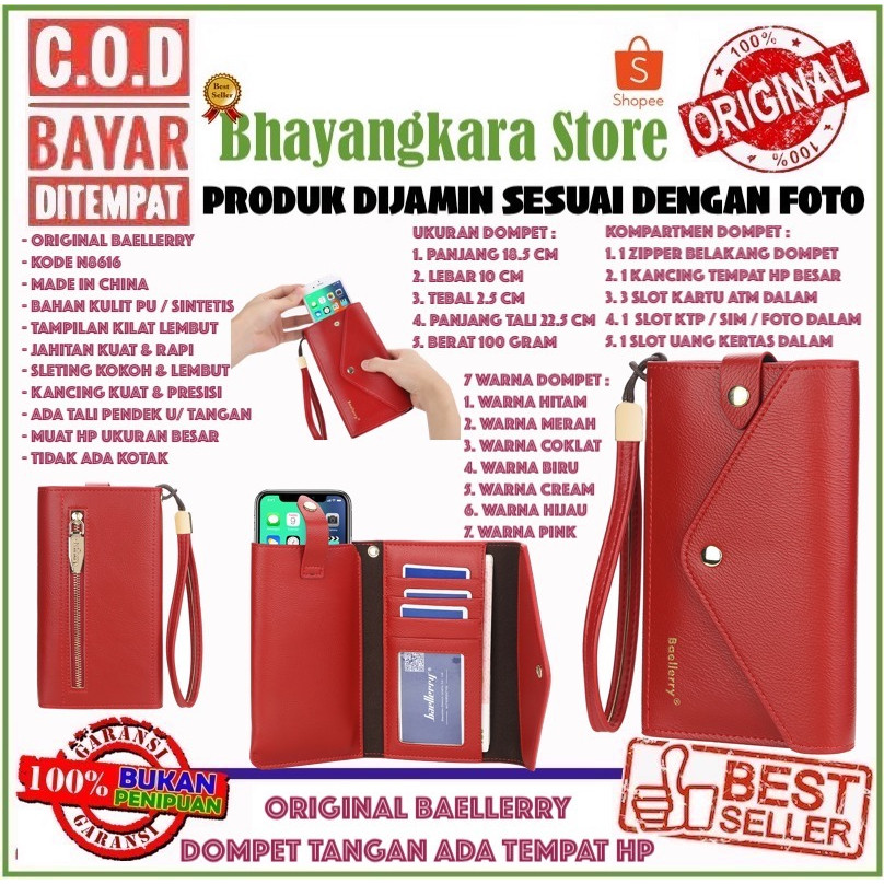 ORIGINAL BAELLERRY N8616 DOMPET WANITA MUAT UANG DAN HP DENGAN TALI PENDEK BAHAN KULIT SINTETIS