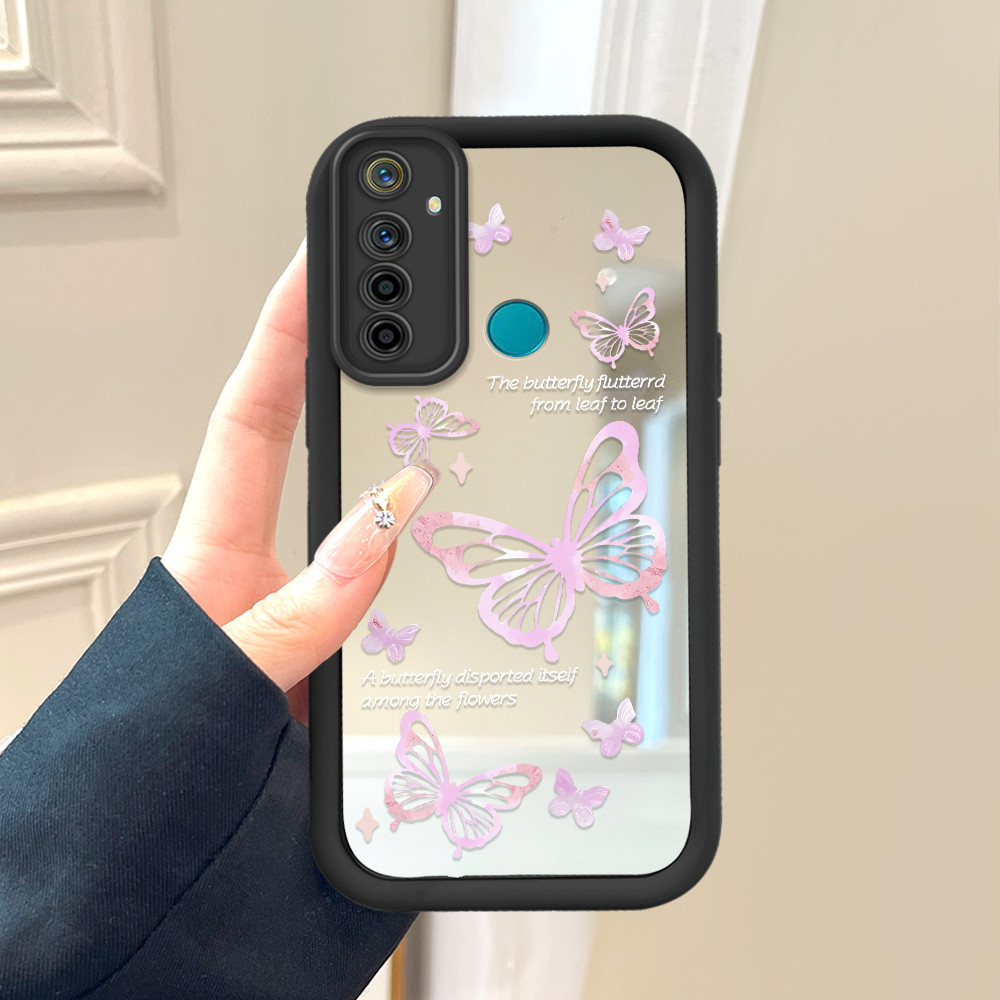 Casing Hp Untuk Realme 5 5i 5S 6i Soft Phone Case Cesing Soft Cover Pink Butterfly 8027 Mode Mirror 