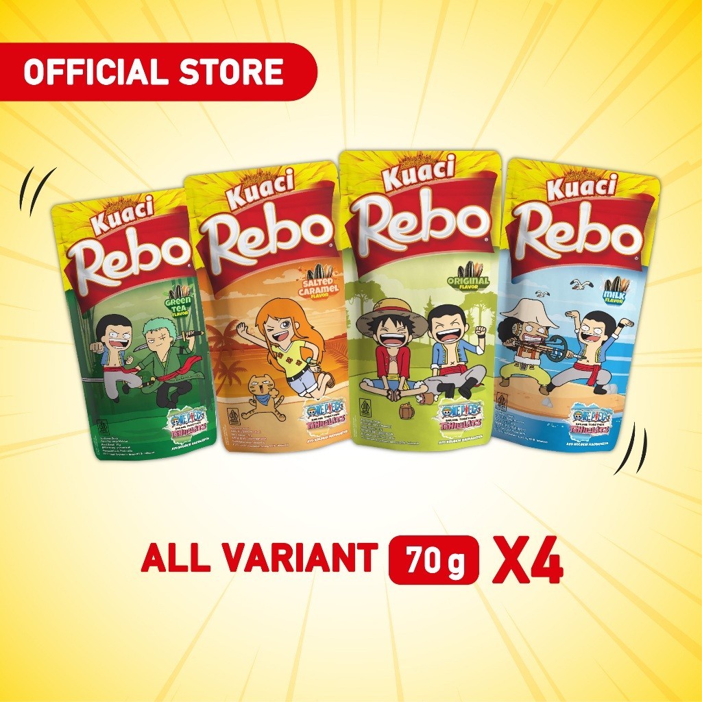 

Rebo Kuaci Bundling 4 PCS 70 Gram (Original, Milk, GT, Caramel)