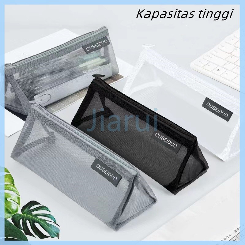 

Jiarui mesh pencil case/Tempat pensil jala berkapasitas besar transparan sederhana / tas alat tulis segitiga tiga dimensi