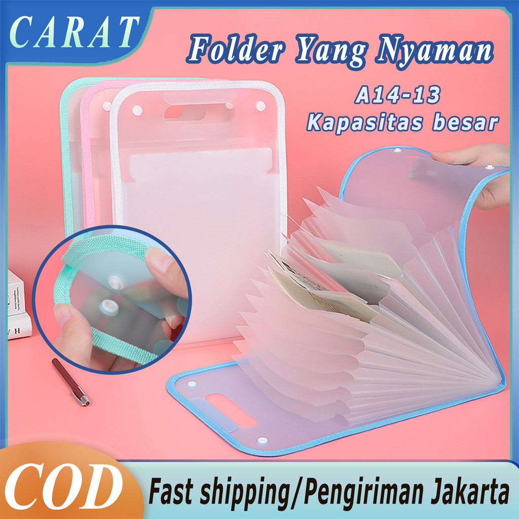 

CARAT Pegangan tas file A4 tas penyimpanan kertas uji portabel tahan air transparan warna kapasitas besar folder multi-lapisan tepi vertikal tas dokumen 13 lapis