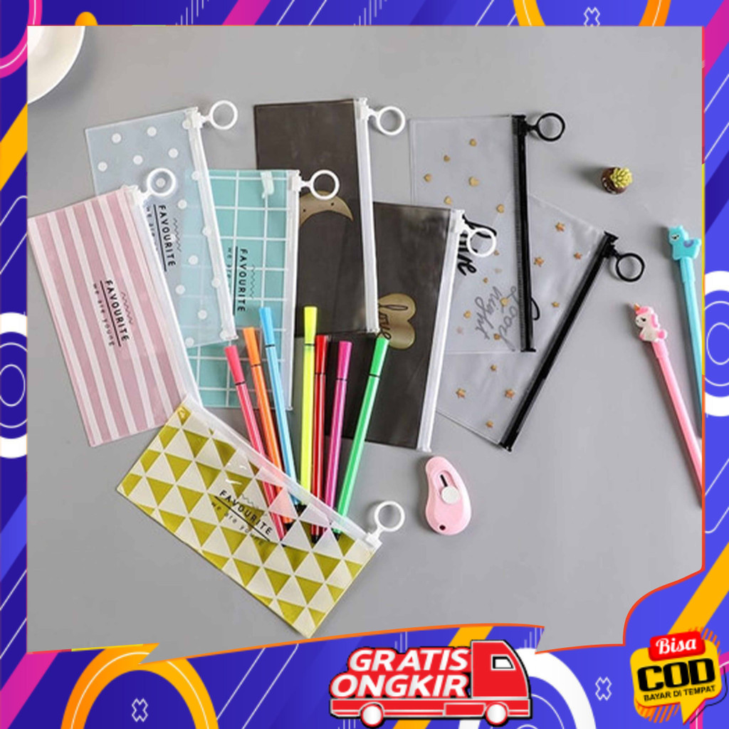 

COD Tempat Pensil Ziplock Karakter Transparan Love Tempat Kosmetik Zip STY36