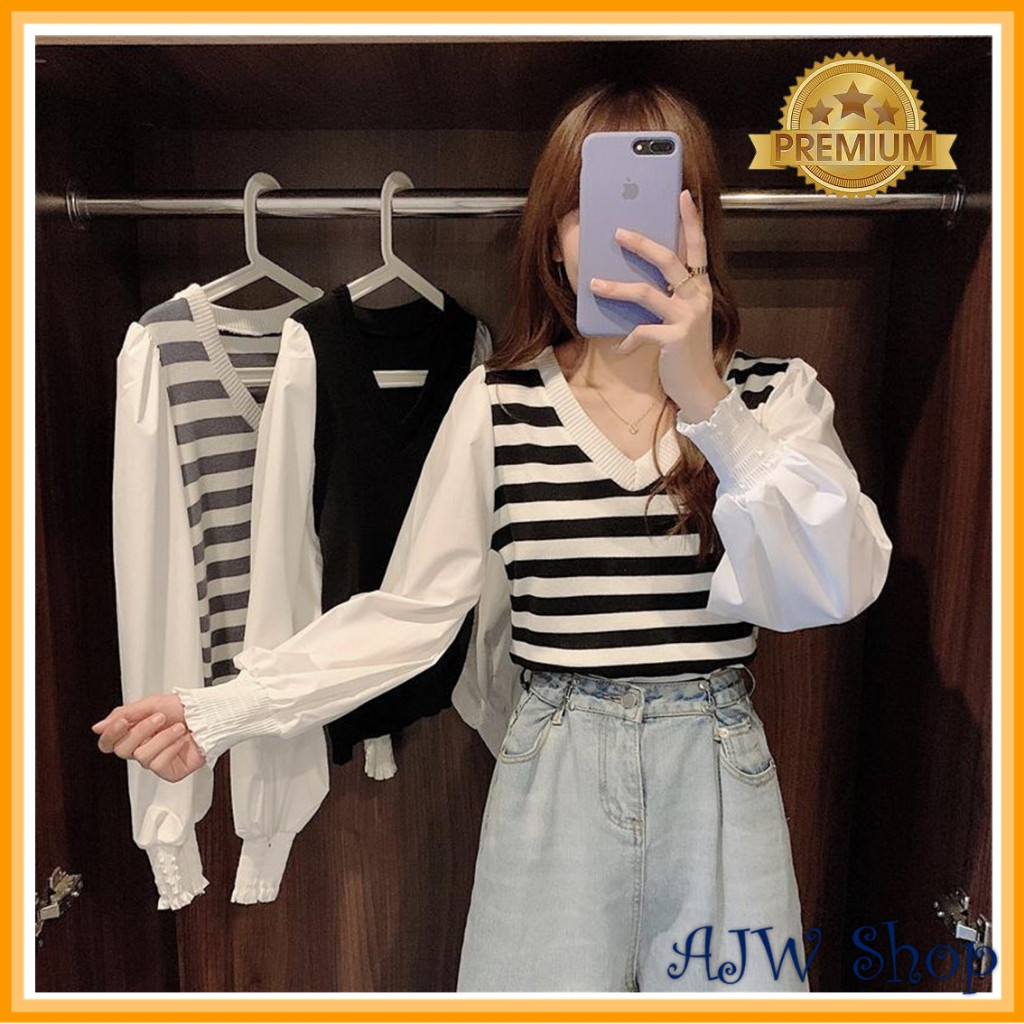 KOREAN STYLE WANITA ATASAN LENGAN PANJANG IMPORT RAJUT PREMIUM XAK | ATASAN WANITA KEKINIAN TERBARU 