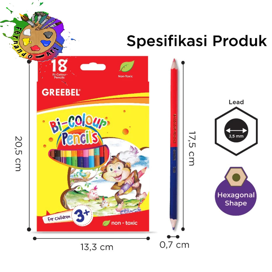 

Pensil Warna 18 Colors 7218 GREEBEL / Bi Colour Pencils / Colour Pencils / Pensil untuk Mewarnai
