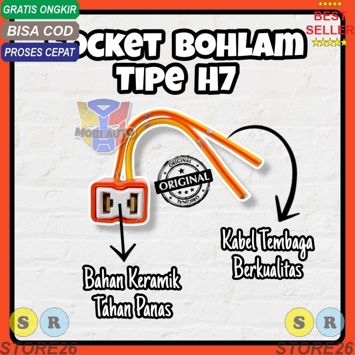 (MA) Soket Lampu H7 Keramik / Socket Bohlam Mobil H7 Dengan Kabel Tembaga