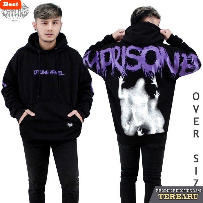 hoodie pria keren OFFLINE Hoodie Jumper OVERSIZE IMPRISONED / BRAND LOKAL / hoodie cowok cewek tebal
