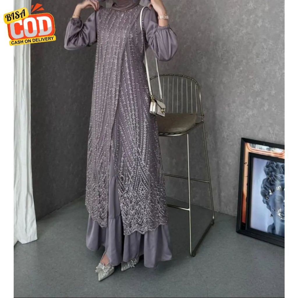 Baju Gamis Brokat Livia dress Baju Pesta Kondangan Terbaru Gamis Mewah 2024 Gaun Brokat Pesta Mewah