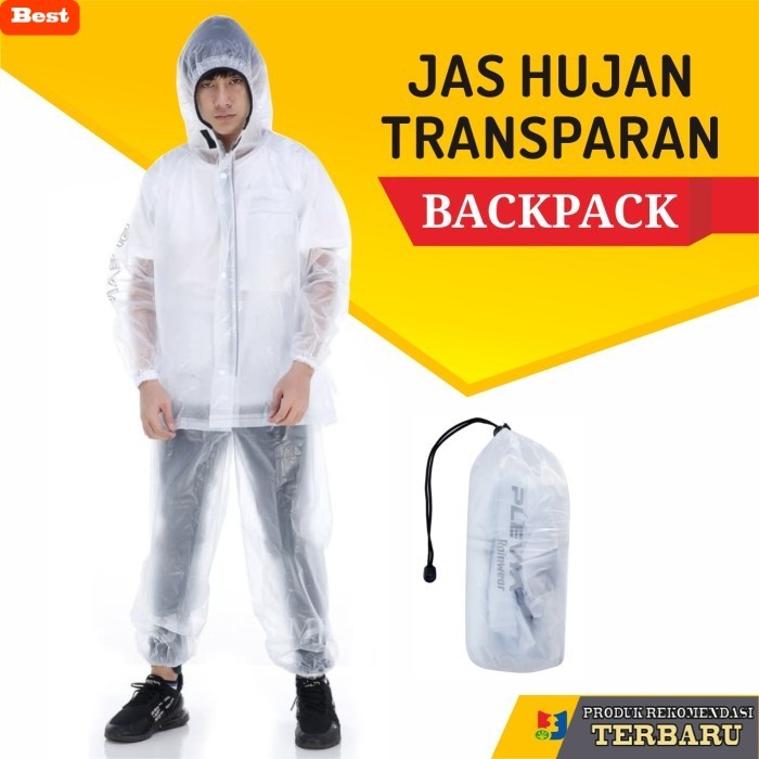 tas ransel pria murah berkualitas Jas Hujan Transparan Stelan Jaket Celana Plevia Backpack Pria Wani