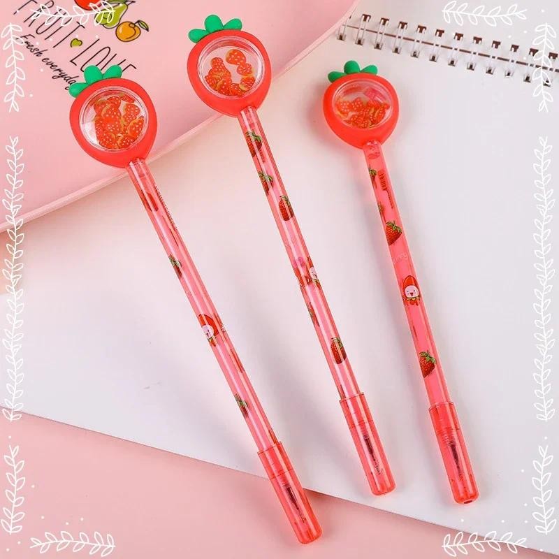

Whole Creative Strawberry Sequins Gel Pens Set Black Water Pen Student Gift Award Kawaii Stationery