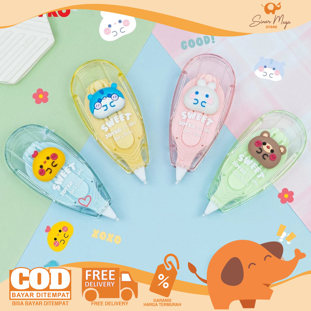 

JOYKO Retractable Correction Tape CT-590 Sweet Animal - Pita Koreksi Tip-Ex Transparan Lucu RANDOM