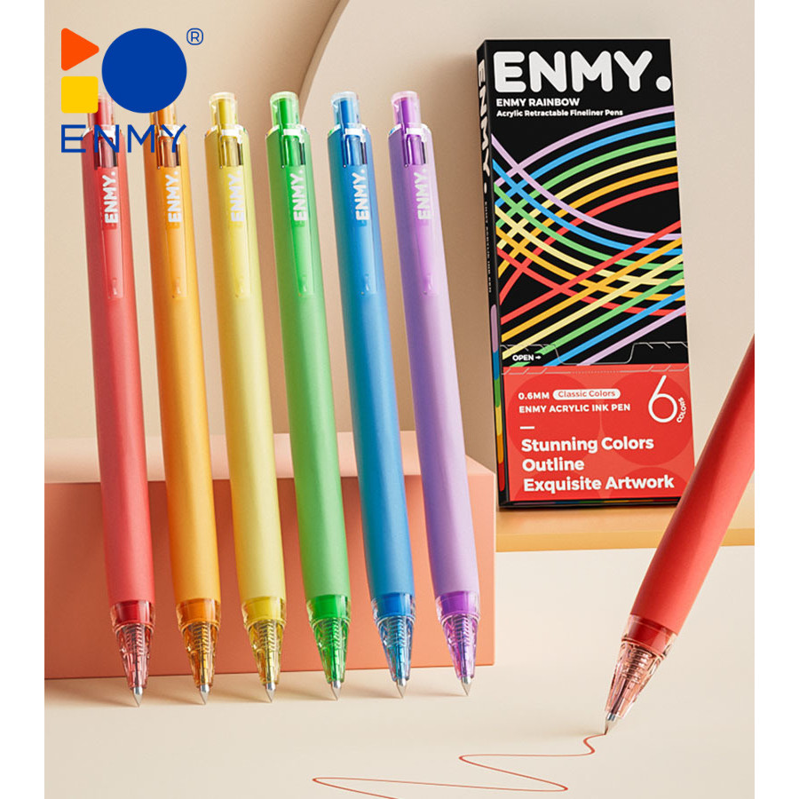 

Enmy Rainbow Fineliner 6pcs/set - 0.6mm Outline Pen Multicolor, Tinta Tidak Luntur, Halus