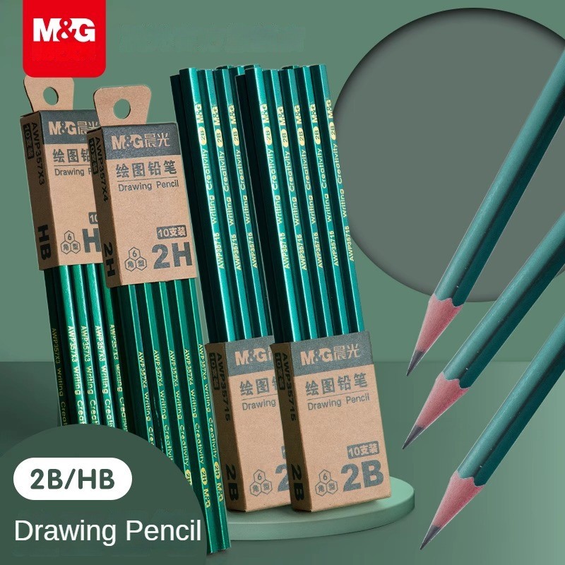 

M&G HB Pencil 10PCS Classic Green Hexagonal Wooden Pencil Students Writing Art Sketching Drawing Wooden Pencil