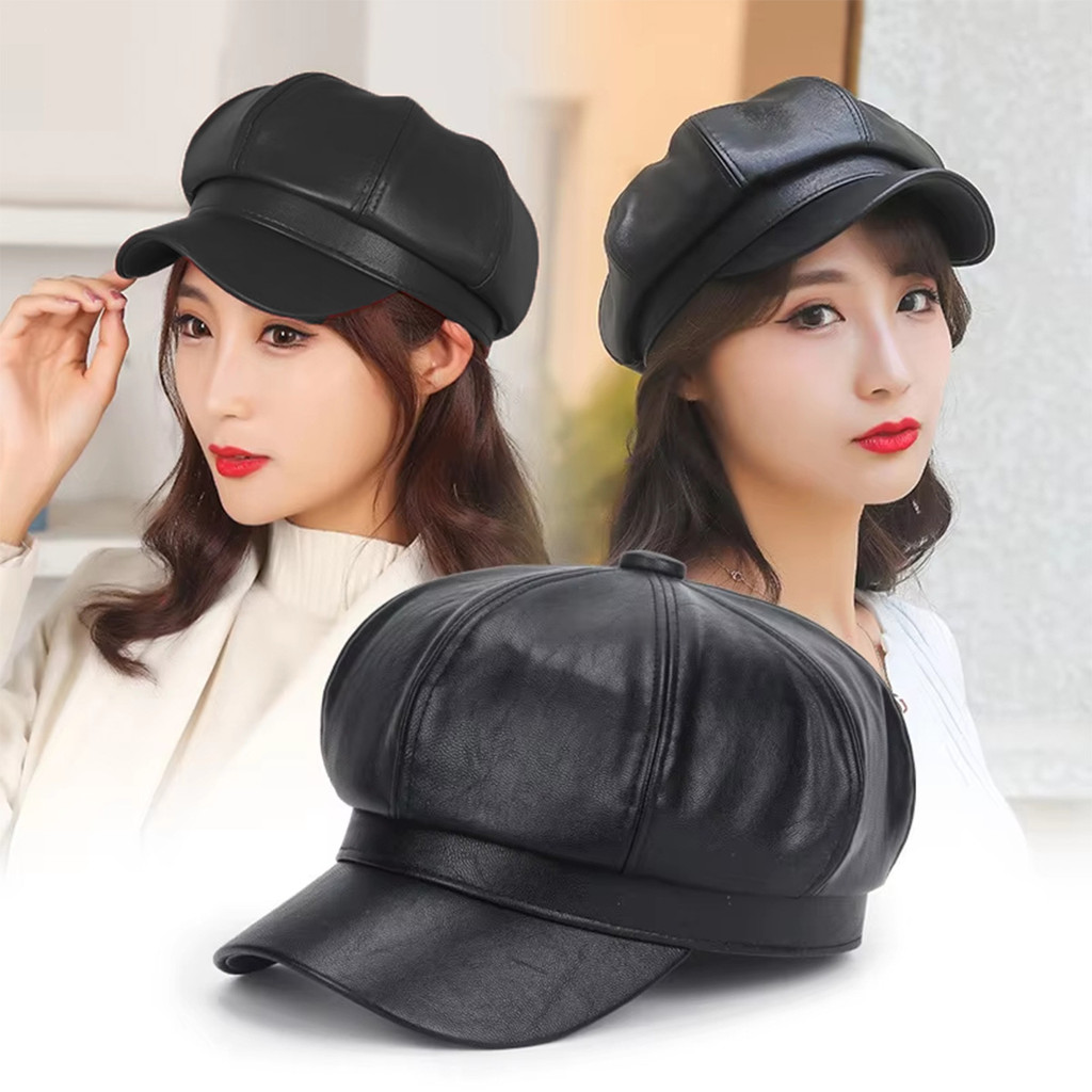 Topi beret mangaka komikus imitasu pu leather Topi Kulit Baret Hat Gaya Retro Inggris