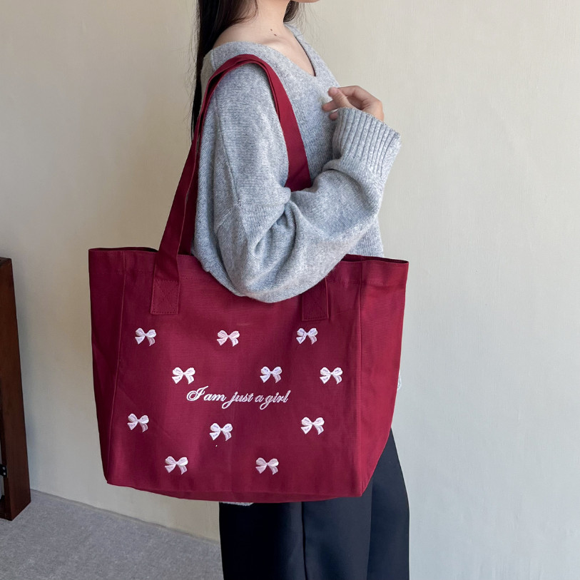 TOTEBAG KANVAS BIRDIR COQUETTE AESTHETIC KOREAN STYLE MAROON - VER 04