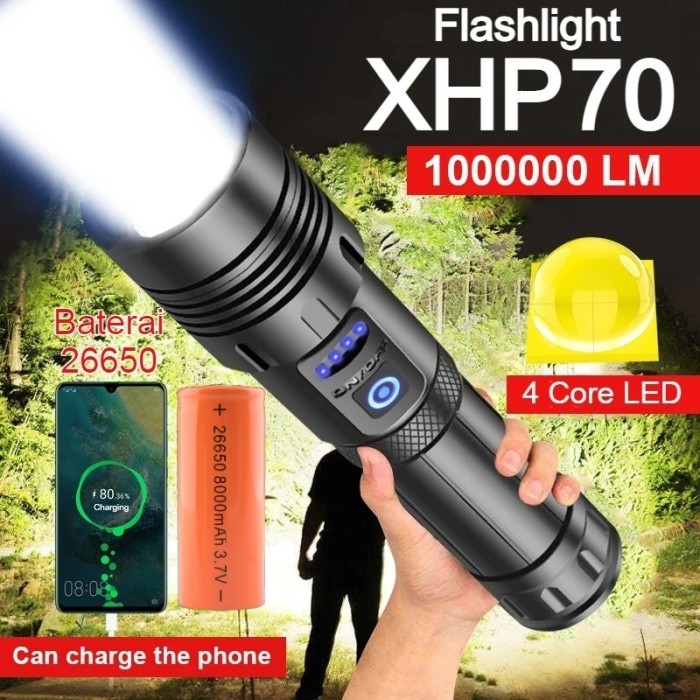 TK Senter SWAT LED Super Terang / Senter LED XHP-70 Cas USB Outdoor - Senter + Batre
