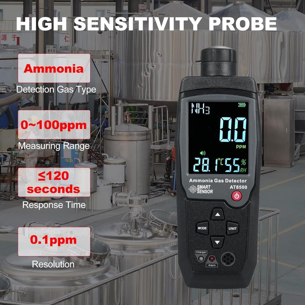 GAS DETECTOR  SMART SENSOR AT8500 Ammonia Gas Detector Digital NH³ Gas Tester 0-100 PPM Ammonia Gas 