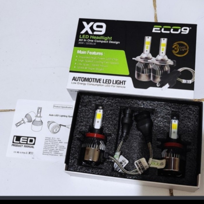 lampu led mobil luminos x10 eco 9 3 warna h11 - eco 9 x9 h 11
