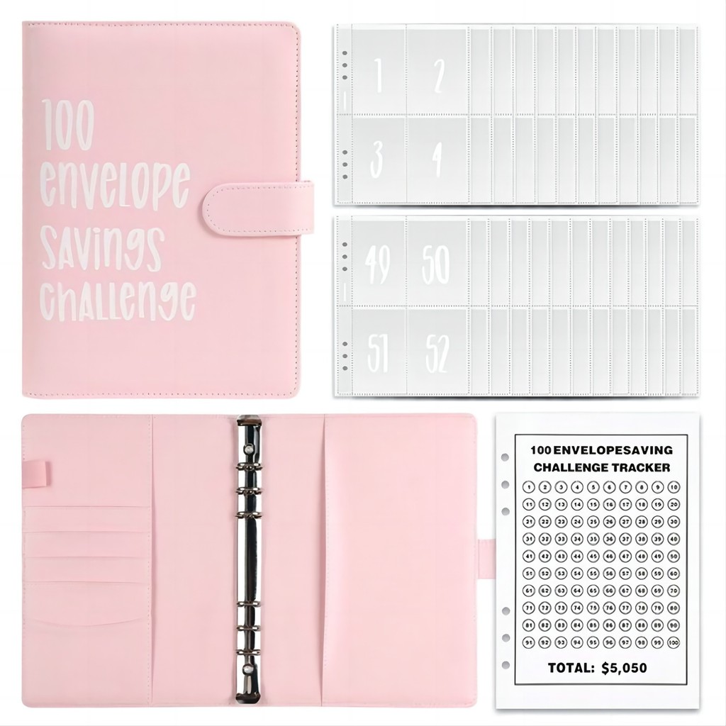 

100 Envelope savings Challenge Loose Leaf Couple Cash Budget Planning Notebook Savings Envelopes Binder with The Pvc Lovers