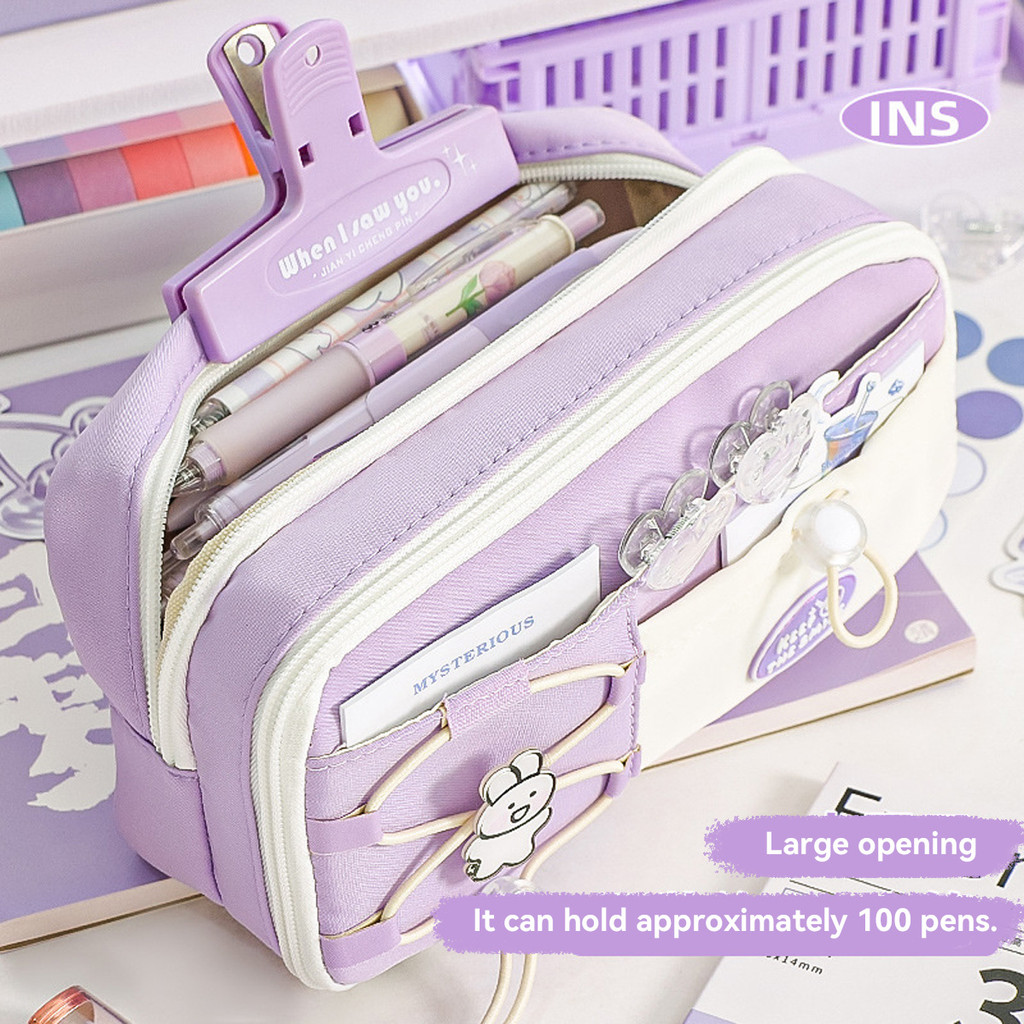 

2025 New Pencil Case Kawaii 9-layer Drawstring Simple Large Capacity Pencil Bag Niche High-value Pencil Bag Student Stationery
