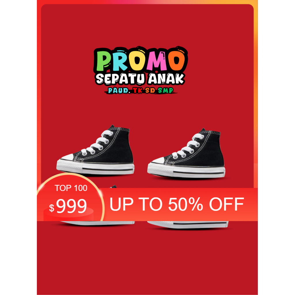 Sepatu Converse All Star Anak - Hitam | Sepatu Sekolah TK, SD, SMP - Sneaker Casual Anak Laki-Laki &