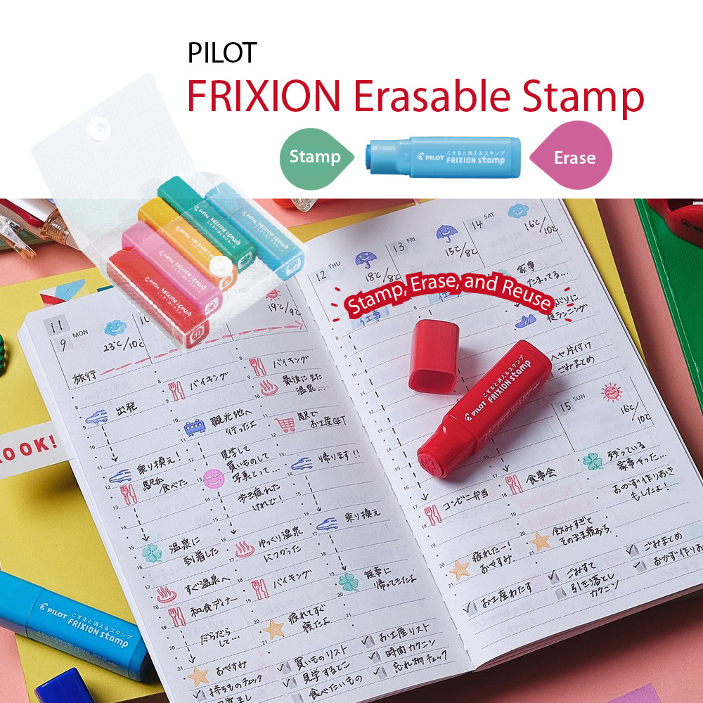 

PILOT FriXion Erasable Stamp – Mini Self-Inking Quick-Dry No-Trace Cute Pattern Seal for DIY, Scrapbooking, Journaling, Calendar