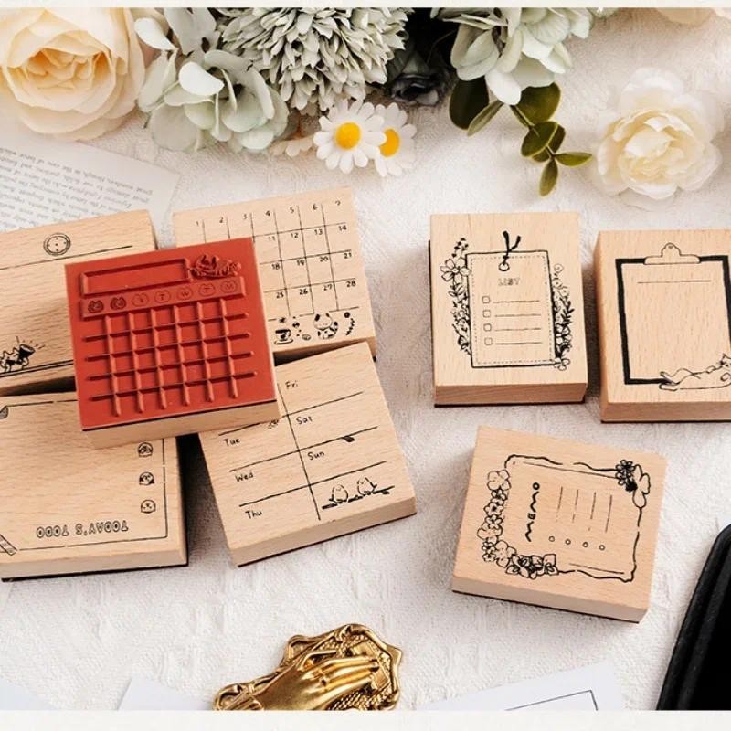 

Light Retro Wooden Calendar Stamp, Superman Cat Monthly Calendar, Weekly Calendar, DIY Decorative Material Printing Stamp