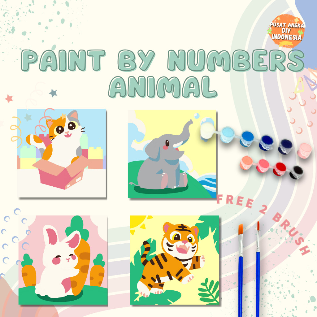 

VIRAL DIY Paint By Numbers Kit 1 Set Number Canvas Board | Kanvas Alat Lukis 20x20 With Frame Digital Painting Animal Hewan Binatang Lucu ll-1