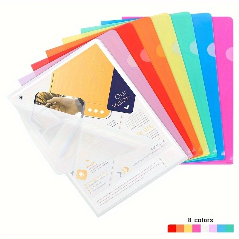 

8pcs Clear Document Folder L-Type Plastic Folder Copy Safe Project Pocket US Letter/ A4 Size in Transparent Color File Organizer