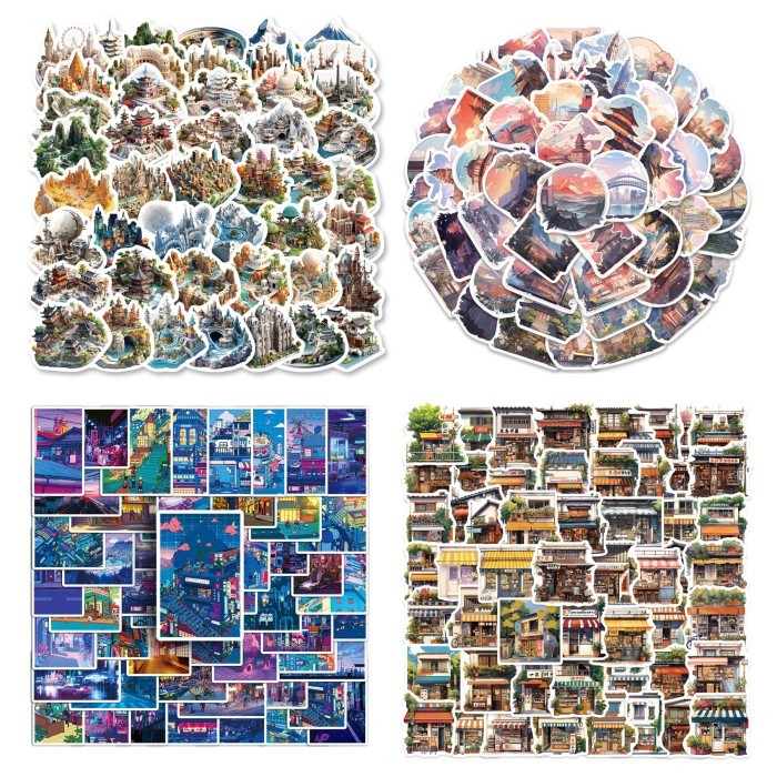 

sticker stiker luggage waterproof 50 pcs scenery pemandangan bangunan