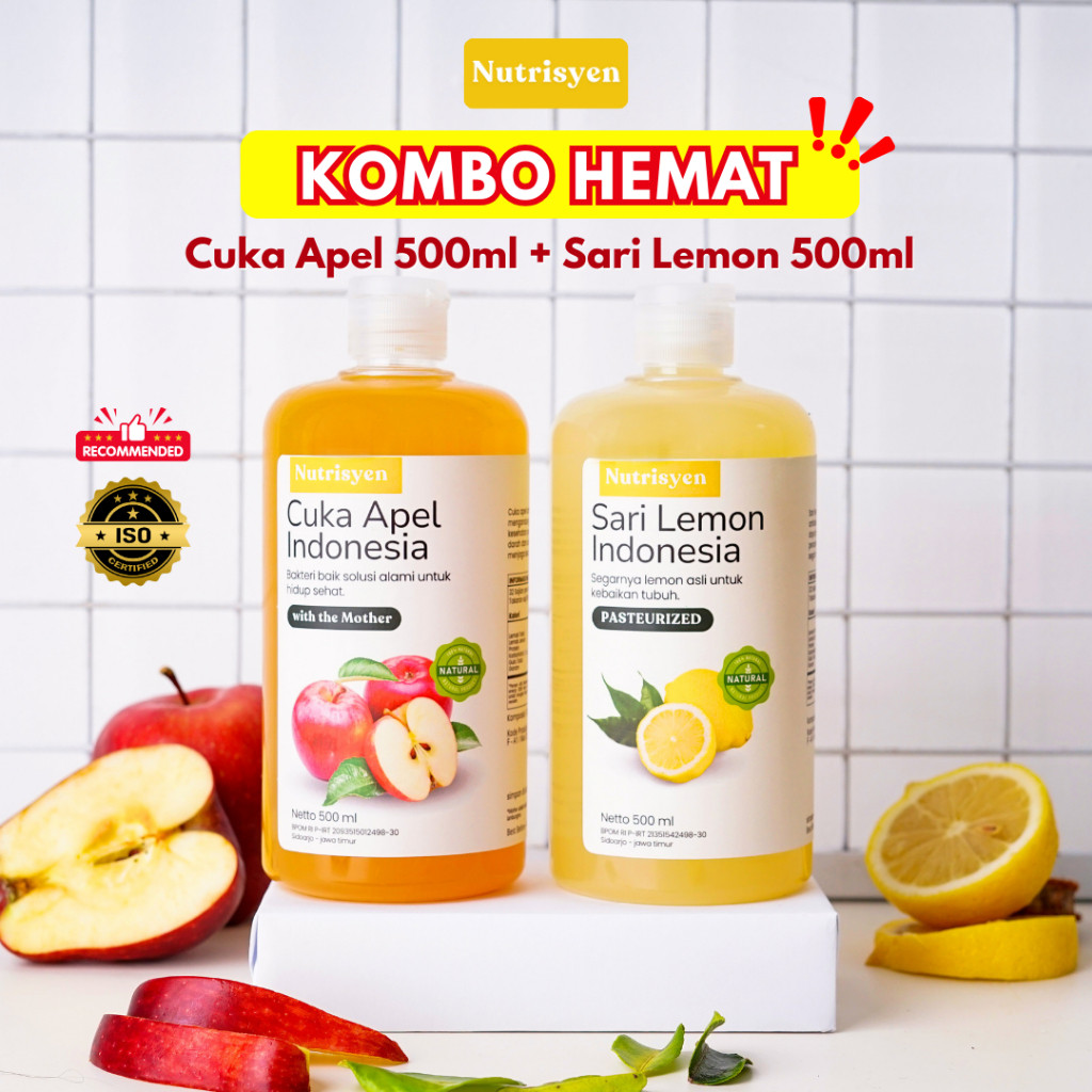 

Nutrisyen - KOMBO HEMAT Cuka Apel 500ml + Sari Lemon 500ml Organik Bundling