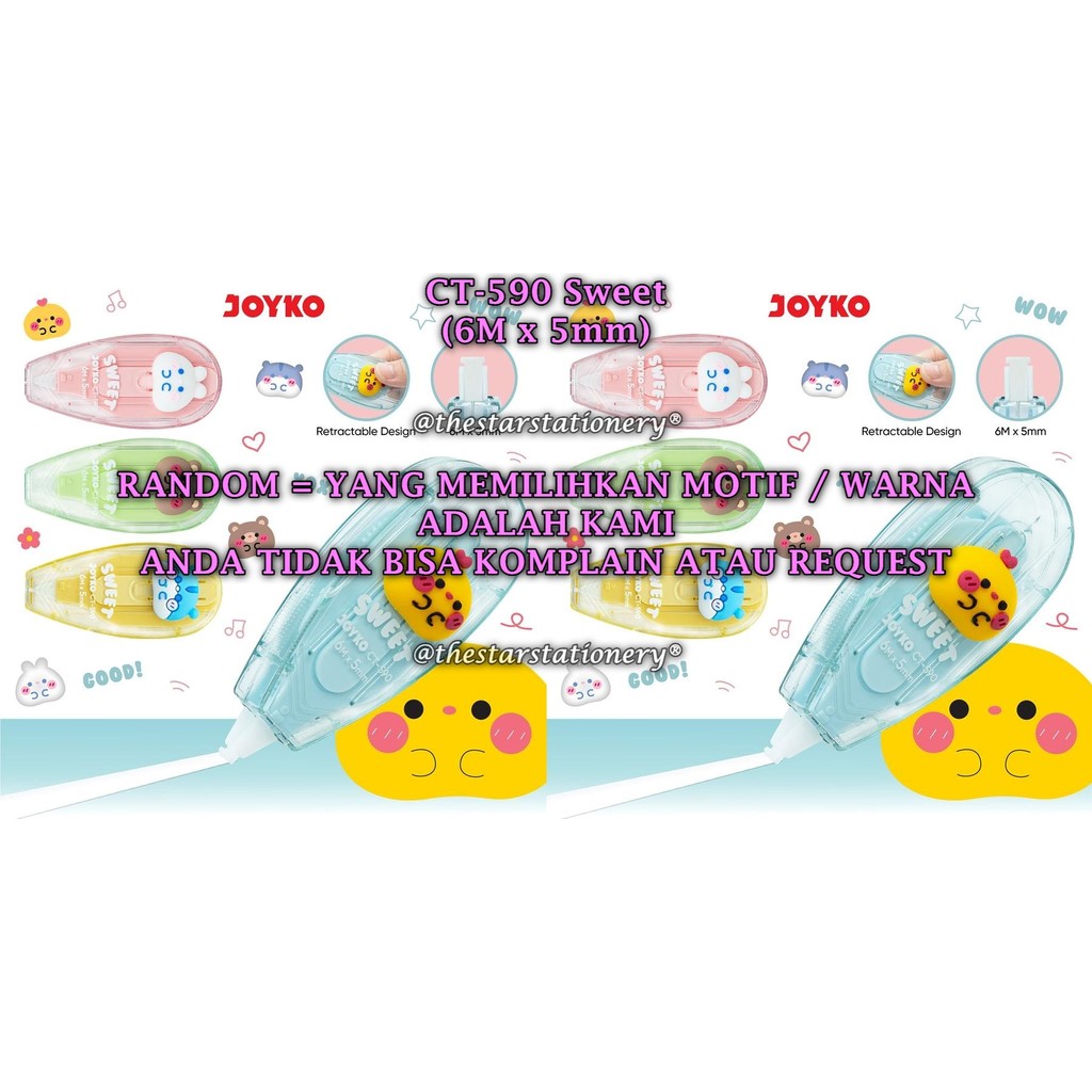 

(1 Biji) GROSIR Correction Tape JOYKO CT-590 Sweet (6M*5mm) / Pita Koreksi Joyko CT-590 (1 Biji)