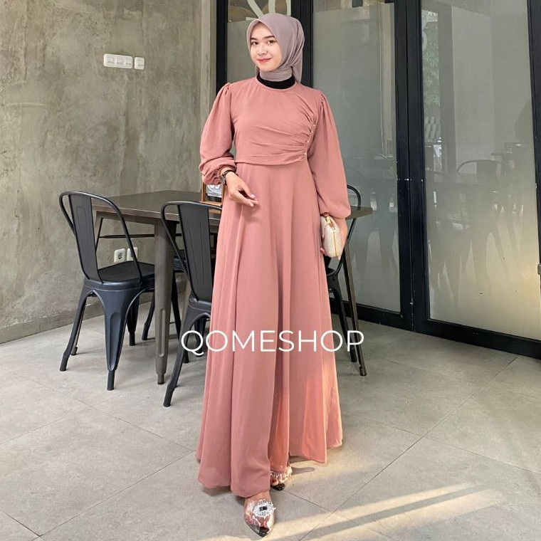 promo Qome - Dress Naomi / dress rempel /dress kondangan / dress ceruty / dress polos