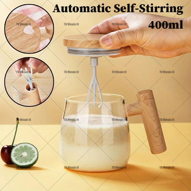 (COD)Mug Kaca Aduk Otomatis Self-Stirring - Gelas Pencampur Portabel Modern Anti Panas & Dingin, Coc