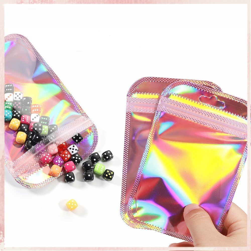 Round lengkung Plastik Ziplock Hologram - Plastik Klip Warna Warni Ziplock Zipper Hologram Bening So