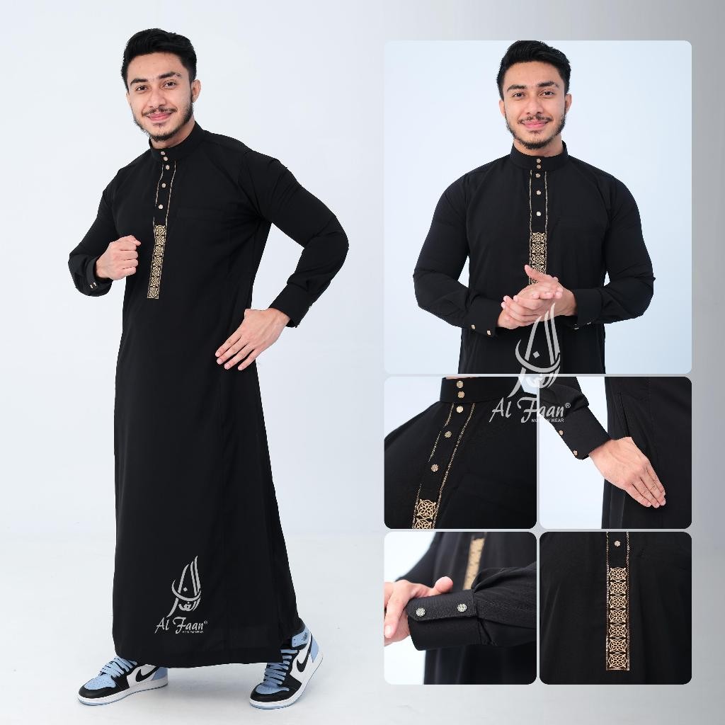 (AL FAAN) Jubah Gamis slimfit pria bordir jubah pria muslim gamis pria panjang manset kancing bordir