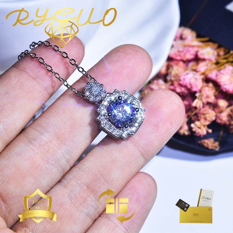 RYGUO Kalung Perhiasan Moissanite Liontin PT950 Wanita
