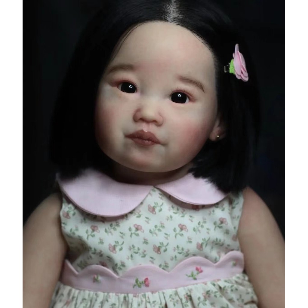 

FBBD Customized Limited Supply 32‘’Reborn Baby Leonie Huge Girl With Hand-Rooted Black Hair Already Finished Doll