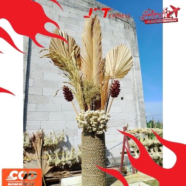 NEW TREND PAKET LENGKAP MURAH BUNGA DAN POT DAUN PALEM KERING-SIKAS-CANTEL-BUNGA RUSTIC AESTHETIC-DE