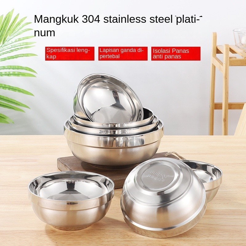 Mangkuk Anti Panas Mangkuk Stainless Steel Tebal Mangkok Sup Ringan