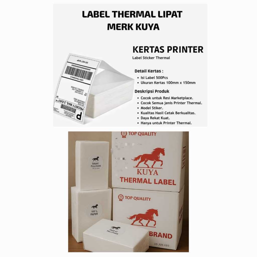 

STICKER THERMAL KUYA 100X150 LIPAT/ROLL 500 LEMBAR, 1DUS=20 PCK/ROLL