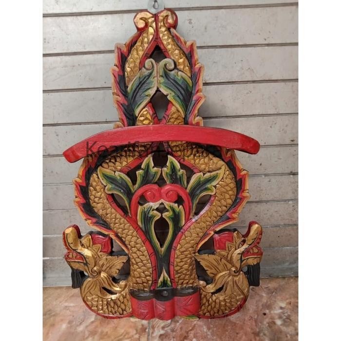 Blawong Tempat Pusaka Pusaka Isi 3 Kayu Jati Ukir Naga Kembar Sungging
