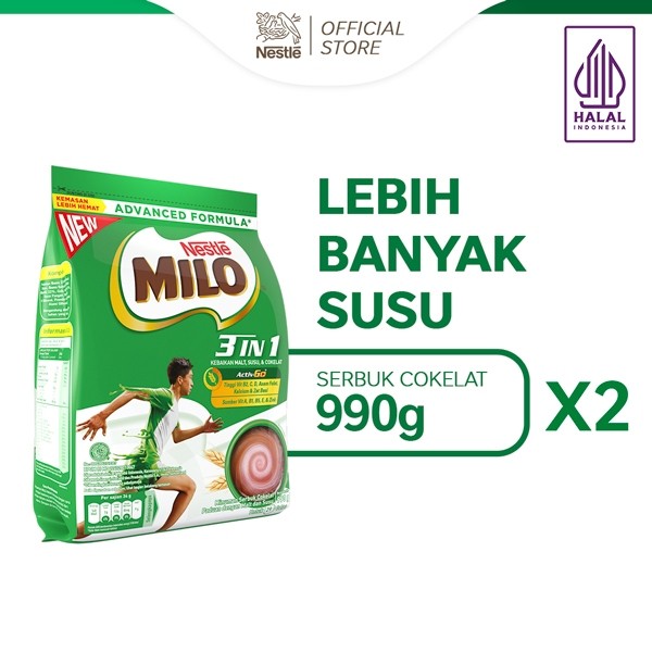 

PROMO!MILO 3in1 ACTIV-GO Susu Coklat Pouch 990 Gr x 2pcsREADY