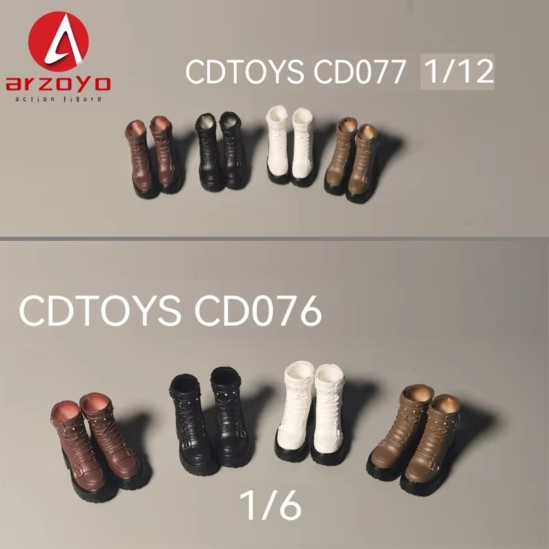 cdtoys cd076 1/6 cd077 1/12 Thick Bottomed Boots Solid Motorcycle Style Shoes Model Fit 12'' 6" Deta