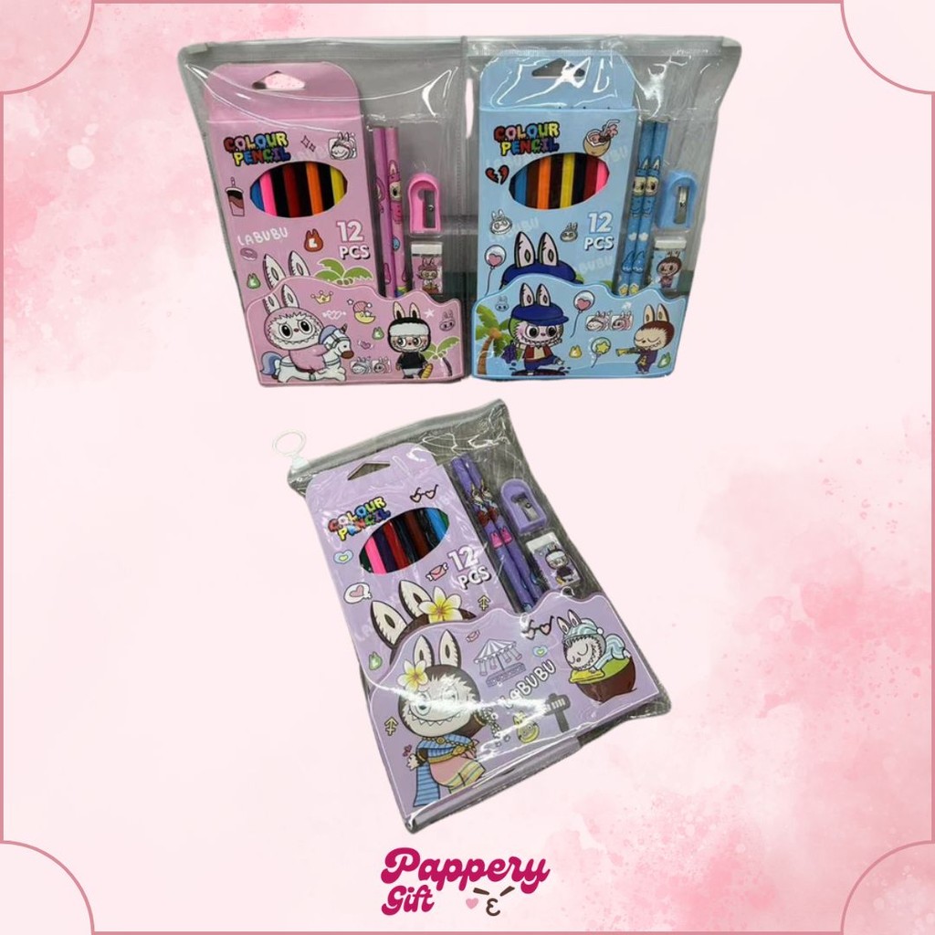 

Pensil Warna Set Mewarnai karakter Labubu Isi 12pcs set dengan Pensil Penghapus Rautan - SE0496