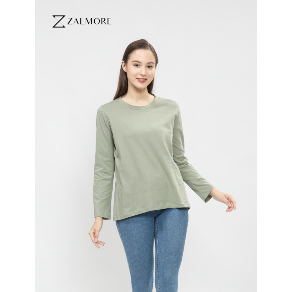 Zalmore Basic Women Oneck Longsleeve Premium Cotton - Kaos Wanita