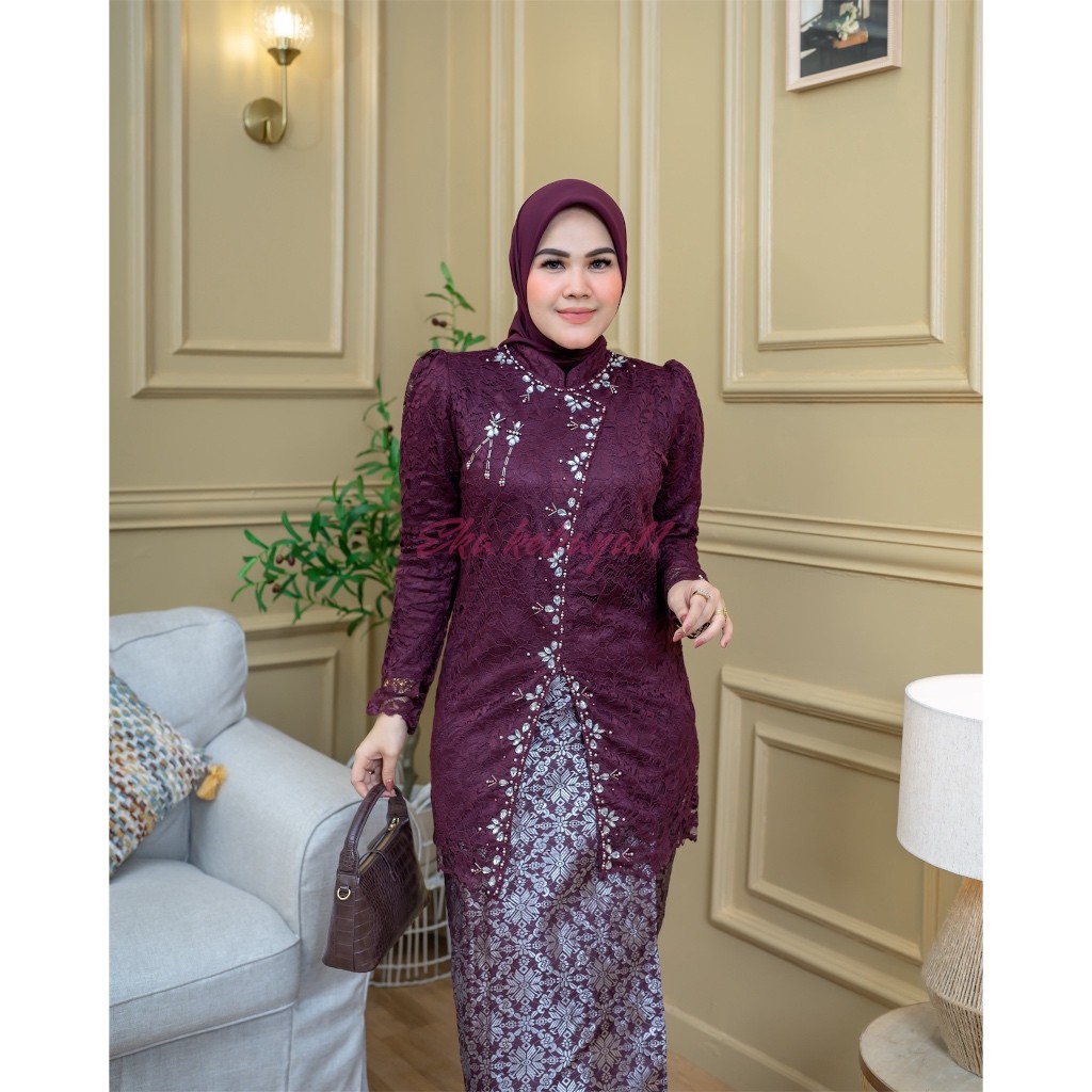 Setelan kebaya “ NADIA” Songket - ( FREE HIJAB ) Kebaya Songket - kebaya Modern - Kebaya wisuda - Ke