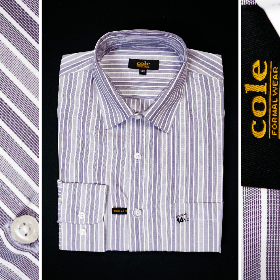 C*LE Kemeja Kerja Pria Formal Lengan Panjang Reguler Fit Putih Motif Salur Ungu | Kemeja Pria Jumbo