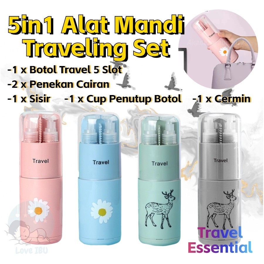 5 In 1 Toiletries Kit Botol Travel Portable Tempat Perlengkapan Mandi Travel Toiletries Kit Set / 5i